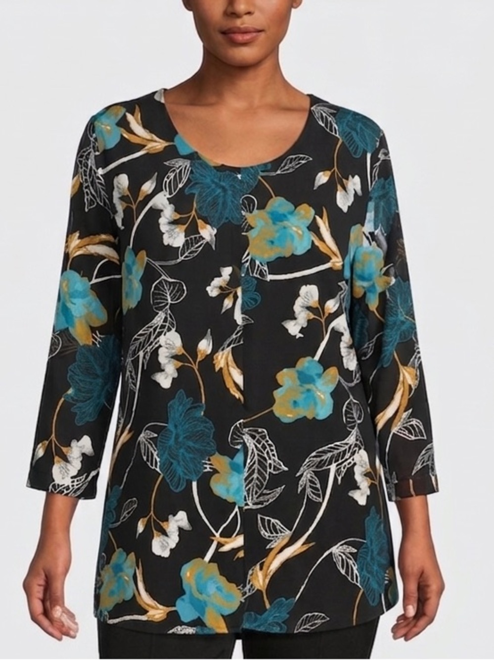 Allison Daley Floral Tunic Blouse – Size 14 – Black & Teal